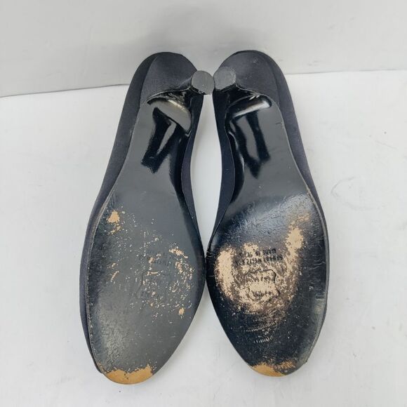 Stuart weitzman Peep Toe 2" Heel Black Satin Gathered Bow Sparkle Stars Sz 6.5 M - Picture 11 of 16